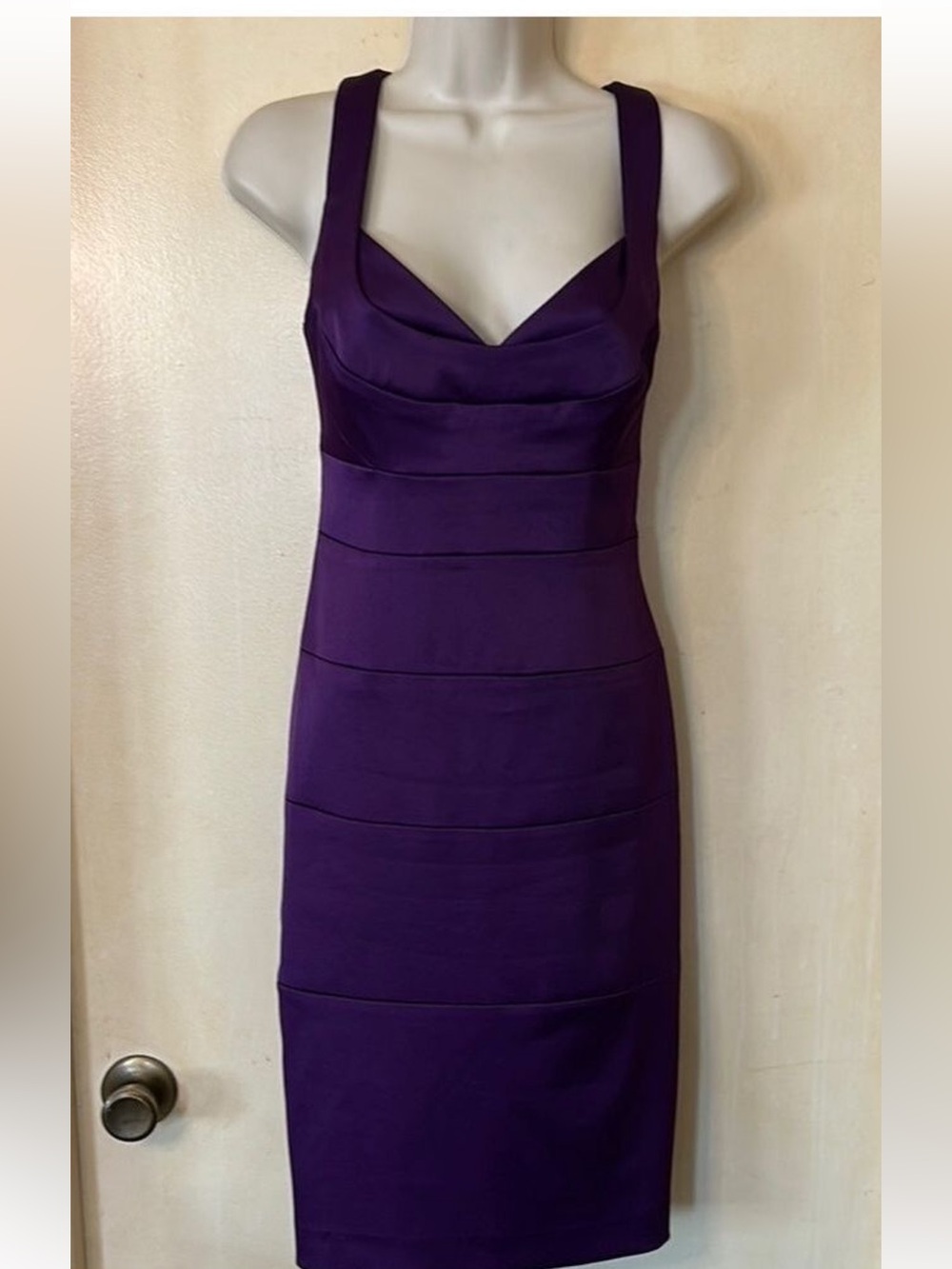 London Times Purple Sheath Midi Dress Sweetheart Neckline size 8